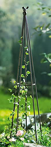 Rankkegel Vögelchen aus Metall in Antik-Optik, 106 cm hoch, Rankhilfe, Rankgitter, Rankgestell