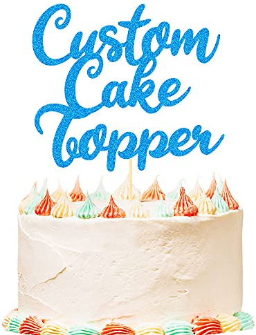 Personalised Birthday Cake Topper Customized Any Word Name Age Party Cake Decoration Double Sided Glitter Card 1st 10th 16th 18th 20th 21st 30th 40th 50th 60th 70th 80th Blue