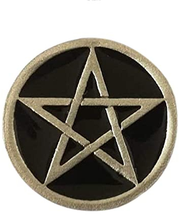 Wiccan PIN - Stern Schwarzer Pentagramm Wicca Versilbertes Metall - Talisman Schutz - Symbol für Fünf Elemente - Handgefertigtes Juwel - Durchmesser 2,6 cm