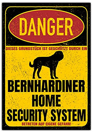 Bernhardiner Dog Schild Danger Security System Türschild Hundeschild Warnschild Sicherheitsschild Hund Privatgrundstück Hundewarnung Warnung vor dem Hund
