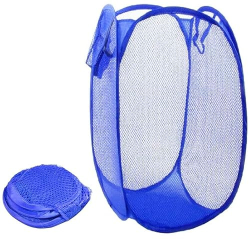LEENSY Laundry Baskets Foldable Pop Up Mesh Washing Laundry Basket Bag Bin Hamper Toy Tidy Storage Organiser (Royal Blue)