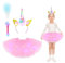 ACWOO Mädchen Einhorn Prinzessin Kleid, Mädchen Tutu Rock LED Ballettrock, Unicorn Cosplay Kostüme Kinder mit Einhorn Stirnband und Leuchtstab für Weihnachten Halloween Geburtstag Party (3-10 Jahre)