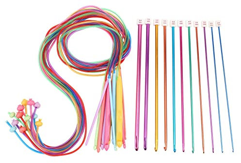 Dciustfhe 23 Pcs Tunisian Crochet Hook Set Include Plastic Cable Afghan Crochet Hook and Tunisian Afghan Aluminum Knitting Needles