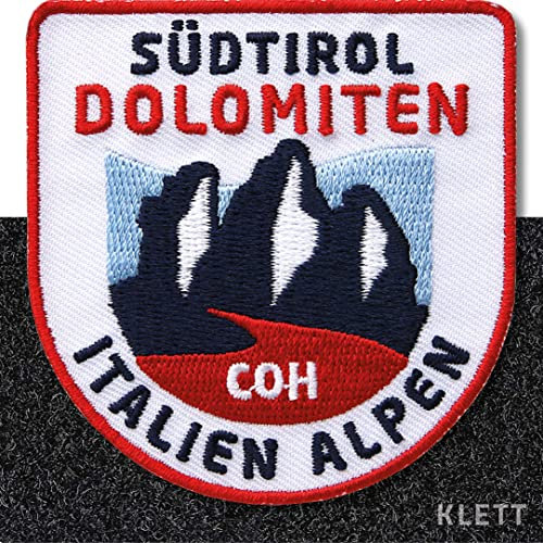 Südtirol Dolomiten Klett-Patch 64 x 66 mm/gestickt Patches mit Klett Aufnäher Abzeichen auf Kleidung Rucksack/Berge Drei-Zinnen Marmolata Ortler Wanderführer Reiseführer Reisen