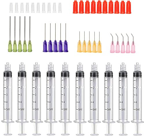 50 Pcs - 5ml Syringes with 14ga, 20ga,21ga, 23ga Blunt Tip Needles With Syringe Caps and Needle Caps for Refilling and Measuring Liquids, Oil or Glue Applicator