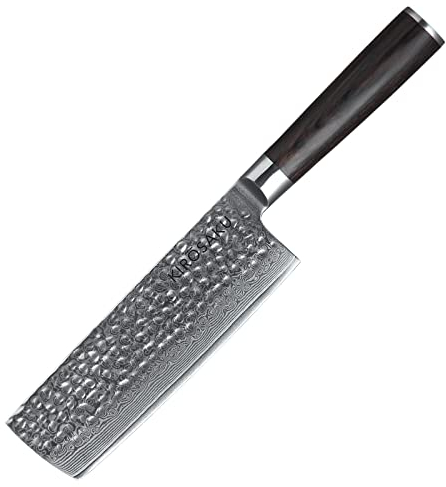 Kirosaku Couteau Nakiri Damas Premium - lame de 17cm Couteau de cuisine Nakiri Damas Couteau de cuisine en acier damassé japonais 67 couches AUS-10 bois de Pakka Couteau Nakiri Damas professionnel
