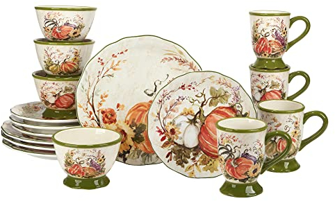 Certified International Harvest Morning - Juego de vajilla de 16 piezas, servicio para 4, multicolor