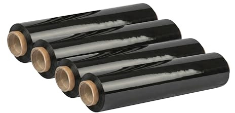 Aspect Black Pallet Wrap (400 mm x 250m) Heavy Duty Shrink Wrap Roll Cling Film, Tear Resistant, Waterproof Shrink Wrap Rolls, Moving Essentials for Homes and Industrial use (Pack of 4, Black)