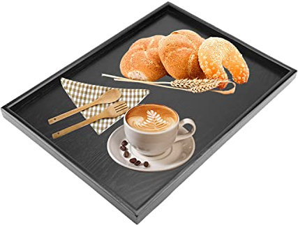 Vassoio in Legno Rettangolare Nero, Vassoio da tè in Legno Vassoio da Portata Rettangolare Vassoio di Servizio Ristorante, Vassoio in Legno Massello per Snack da Caffè (30 x 20 x 2 cm)
