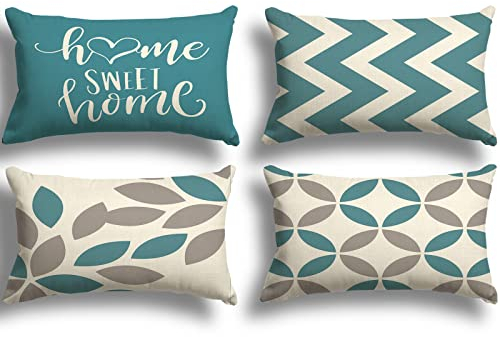ZWJD Kissenbezug 30x50 4er Set Outdoor Kissen Dekokissen Leinen Kissenhülle Kissenbezüge Geometrische Muster Kissenhüllen für Sofa Wohnzimmer Zierkissen 30x50 A023-12