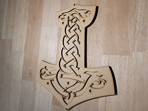 Large Wooden Viking Norse Thor Hammer Sign Wall Art Door Hanging Plaque - 6 mm MDF Ready to paint (30cm)