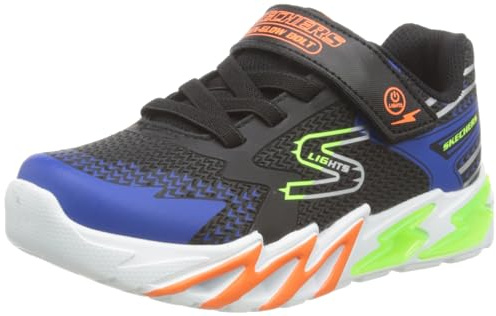 Skechers Boy's Flex-Glow Bolt Sneakers, Black Synthetic / Textile / Blue, Lime, & Ora, 3.5 UK Child