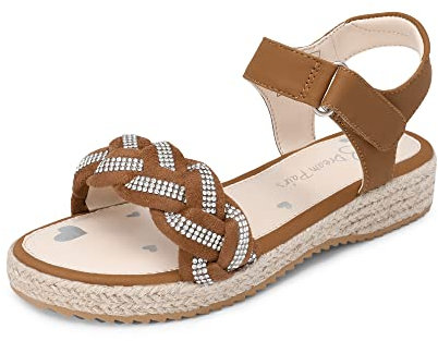 DREAM PAIRS KIDS Sandalias Niña Moda Sandalias Planas con Suela Antideslizante,Size 35,Marrón,SDSD2303K
