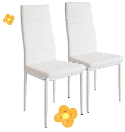 Pack 2 Sillas Lauter Polipiel - Set de Sillas de Comedor, Asiento y Respaldo Acolchado, Set de sillas de Comedor,SGS Tested,2 Piezas (Blanco)