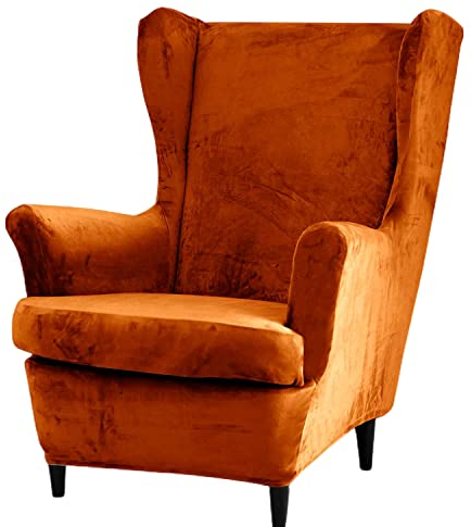 GUYIRT Ohrensessel Bezug Samt, Ohrensessel Überzug, 2 Teilig Wingback-Stuhlbezug, Husse für Ohrensessel Sesselbezug, Sesselbezug, Elastisch Waschbarer Sesselschoner, Relaxsessel, Fernsehsessel-Orange