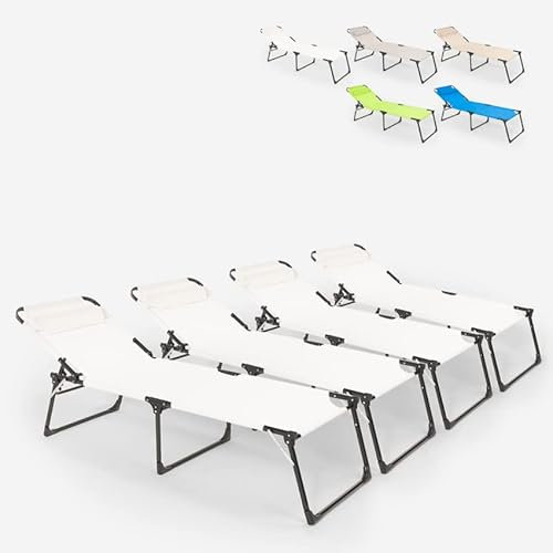 Produce Shop 4er Set Liegestühle Strandliegen Sonnenliegen aus Aluminium für Garten und Strand Mauritius - Weiß