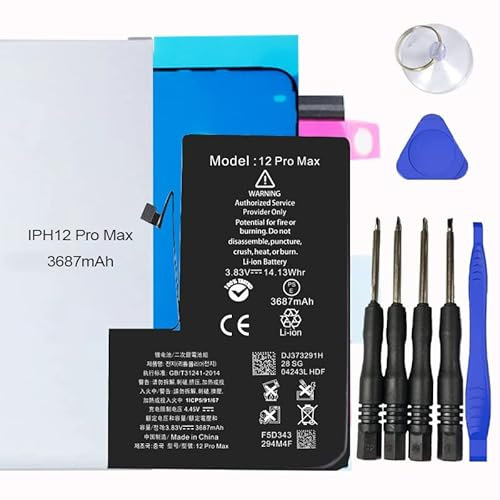 Battery Kit for iPhones Includes Waterproof Sticker, Battery Stickers, MAGNETIC Tools【12 Month Warranty】 (iPhone 12 Pro Max)