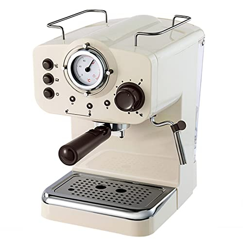 DieffematicKF Cafetera Máquina de café expreso semiautomática Cafetera Control de Temperatura Doble Tipo de Vapor Espumador de Leche Retro Blanco (Color : Beige, Size : EU)