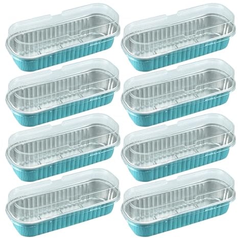 50 Pcs Mini Loaf Pans with Lids, Disposable Thickened Tinfoil Boxes Mini Loaf Cake Cases, 200ml Non-Stick Heat Resistant Aluminum Mini Loaf Tin, Rectangular Food Loaf Pans for Cakes, Durian, Et