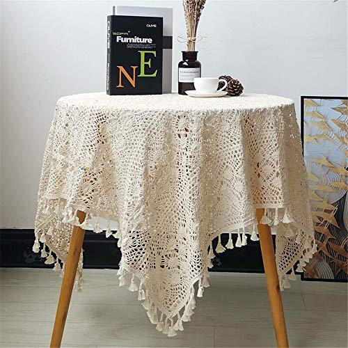 BMIDRUT Häkeldeckchen, quadratisch, Vintage, Spitze, Baumwolle, Tischdecke, Tischdekoration, Hochzeit, Zuhause, Party, Dekoration, 90 x 90 cm, Beige