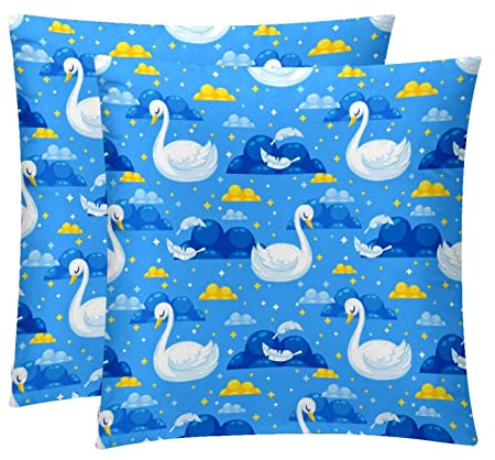 Swan Blue 2 Stück, dekorativer quadratischer Kissenbezug Kissenbezug, Heimdekoration, Dekoration für Sofa, Couch, Bett, Stuhl