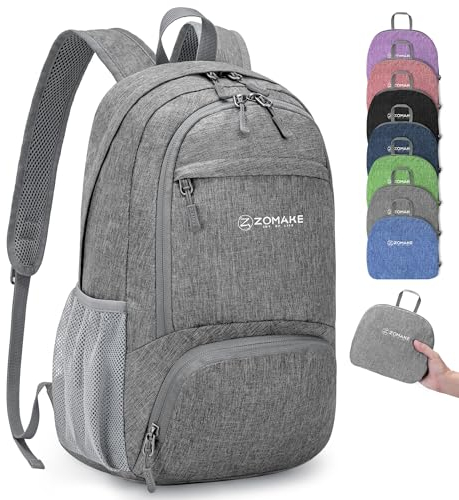 ZOMAKE Kleiner Leichter Rucksäcke 20L Faltbarer Rucksack für Sport Wandern Reisen und Städtetrips,Tagestasche für Damen Herren(Grau)