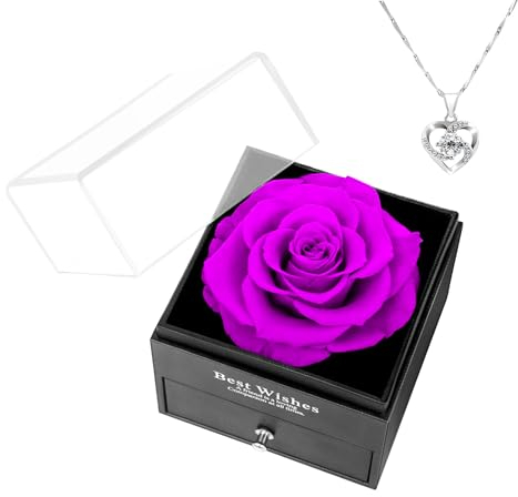 AICOYA Rose éternelle, véritable rose éternelle, avec chaîne, pendentif pour femme, cadeau de Saint-Valentin, Noël, fête des mères, bleu