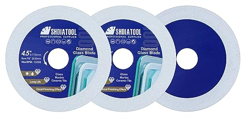 SHDIATOOL Diamond Glass Cutting Disc 115mm Saw Blade, Ultra-Thin Cut Off Wheel for Tile Ceramic Porcelaim Marble 115mm (3 of Pack)