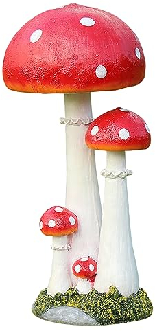 POCHY Außen Pilzen Gartenfiguren Harz Skulptur Deko Statue für Hof Herbstdeko Künstliche Pflanzen Ornament