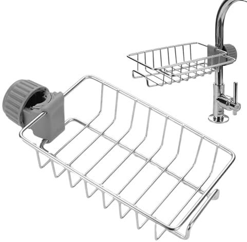 MEMOFYND 1 Piece Faucet Storage Rack, Kitchen Sink Storage Rack, Stainless Steel Hanging Storage Rack, Sponge Drain Rack, Bathroom Storage Rack, Dishcloth Filter Rack (Silver)