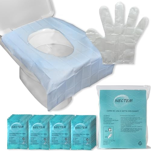 NECTEM Copriwater USA e Getta Bambini e Adulti con Guanti, 20 Pezzi Igienici Universali Extra Large 60x40 Impermeabile