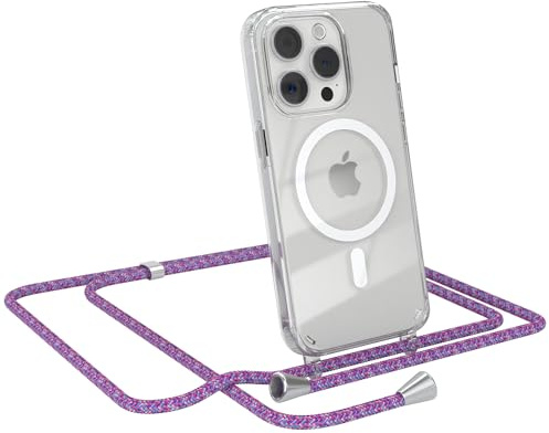 EAZY CASE - Handykette kompatibel mit iPhone 15 Pro Kette zum Umhängen Stoßfest Handyhülle für iPhone 15 Pro Silikon Hülle mit Band Handytasche Transparent als Fallschutz in Unicorn