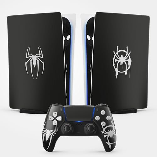 PS5 Spider Sticker, Playstation 5 Gaming Sticker, Consola y Mando, Digital Edición Estándar, Spider Skin Negro (1 Mando)