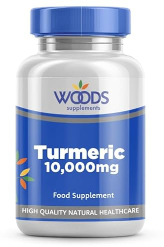 Woods Supplements - 10,000mg High Strength Turmeric 60x Vegan Curcumin Turmeric Extract Tablets. Pure Turmeric Powder Food Supplement for Joint Care and Digestion