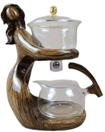 kowaku Tetera Infusora de té Kungfu, juego de té de cristal, tetera de Kung Fu resistente al calor con goteo perezoso, tetera magnética para regalo de, marrón