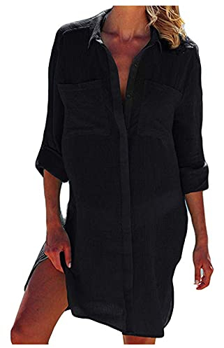Steinhart Uhren Cardigan Beach Bluse Sleeve Long Up Wear Chiffon Cover Women Loose Top Swimwears Tankinis Set Lockere Tank Tops Herren (Black, M)