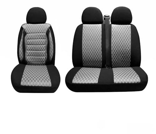 OMAC Sitzbezüge Schonbezüge kompatibel mit VW Transporter T5 T6 2003-2024 Grau Schwarz 2+1