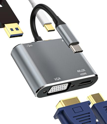 Adaptador USB C a VGA HDMI(4 en 1)Hub USB OTG 3.0 para Apple iPhone 15 Cable Carga Convertidor MacBook Air Multipuerto AV Adapter Para iPad Compatible Para Samsung S24 Tablet Jack Adaptateur tp-4in1