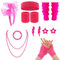 Déguisement Année 80 Accessoire, 80s Disco Costume Vetement Fête, Retro Party Supplies, 14 pcs avec Boucles d'Oreilles Bracelet Collier Gants en Résille Bandeau Jambières Néon (Rose Rouge)