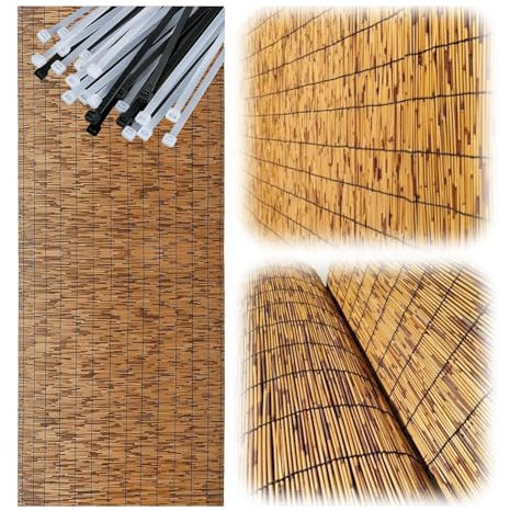 Miecoae Schilf Sichtschutz 180x600 100x600 120x600 80x600 Schilfrohrmatte Standard sichtschutzzaun Garten Windschutz Sichtschutz für Balkon, Zaun Garten Verschiedene Größen(A1,75x450 cm 29x177 in)