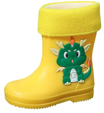 Stivali Pioggia Imbottiti Bambino Dinosauro Stivaletti Pioggia Antipioggia Stivaletti Gomma Bambina con Suola Antiscivolo Stivali Impermeabili Unisex Bimba Stivaletti Bambino (Yellow, 23 Infant)