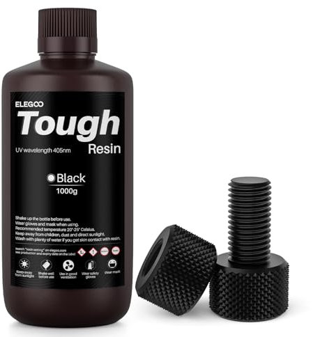 ELEGOO Tough Resin, 3D Drucker Harz mit Hoher Schlagzähigkeit und hoher Zähigkeit, 3D Resin für MSLA 3D Drucker, Schwarz 1000g