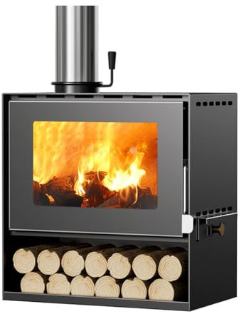 Stufa A Legna 10KW Stufa A Legna In Ghisa Resistente Con Vetri E Uscita Canna Fumaria Ideale Per Piccole Case(Size:49x30x50cm)