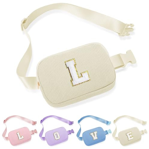 Parima Bauchtasche Damen Mädchen - Buchstaben Bauchtasche Cord Gürteltasche Hüfttasche für Damen Personalisierte Geschenke für Mädchen Geburtstagsgeschenk für Frauen Beige Bauchtasche mit Buchstaben L