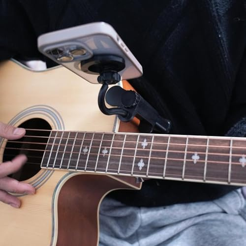 Entgoinggo Magnetische Gitarren-Handyhalterung, Gitarren-Handyhalterung, tragbare Ukulele-Smartphone-Halterung, verstellbare Halterung für Unterricht und digitale Musik-Live-Übertragung