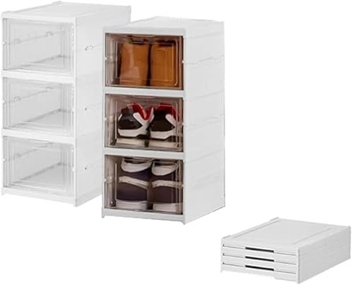 Hisdricus Schuhboxen Stapelbar Transparent,3 Stufige Faltbare Schuhschrank mit transparent Türen,Faltbare Schuhboxen stapelbar,belüftet und staubdicht- ideal für Eingangsbereich, Flur, Schlafzimmer