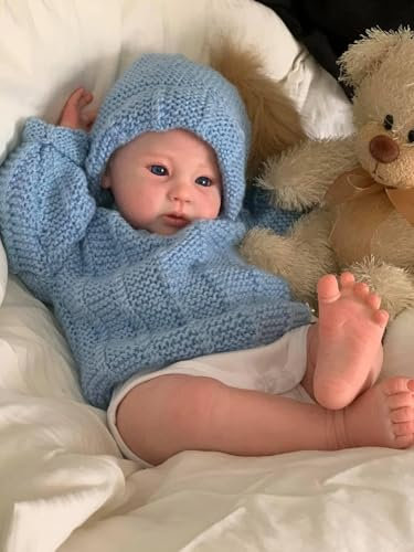 RXDOLL 20 Zoll 50 cm Realistische Reborn Baby Puppe Weicher Tuch Körper Handgemachte lebensechte Wurzelhaar Neugeborene Bebe Geschenke mit Fütterungsspielzeug für Kinder Alter 3+