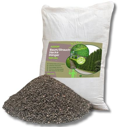 Rodopi Bio-Baum Strauch Hecken Dünger Granulat – 3 Monate Langzeitwirkung – 100% pflanzlich & vegan – Organischer NPK-Dünger 7-3-8 mit Eisen 20kg