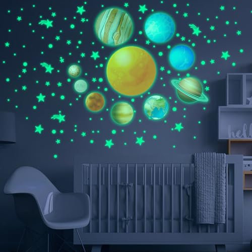 Im Dunkeln leuchtende Sterne, 517 Stück, Wandaufkleber mit im Dunkeln leuchtenden Sternen und Monden für die Wanddekoration im Kinderzimmer, Schlafzimmer und Wohnzimmer (Grün)
