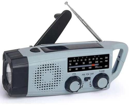 MUSHUI 2025 Radio Solar de Emergencia con Manivela, FM/Am Meteorológica Radio a Pilas Portatil Pequeña con Dinamo y Linterna LED 2000mAh Powerbank y SOS Alarma y USB/Type C para Camping al Aire Libre